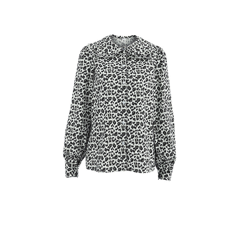 Damebluse med leopardmønster og legesyge krave Stilla