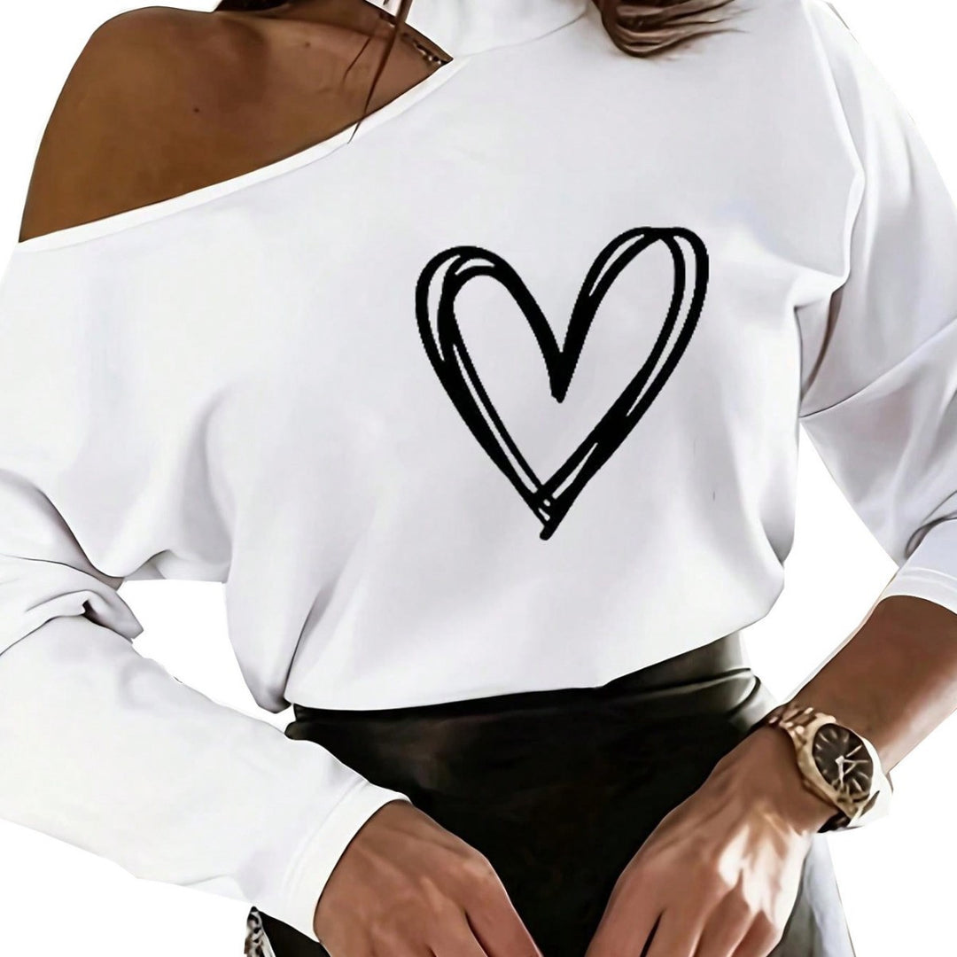 Damer Off-Shoulder Langærmet med Hjerte motiv Stilla