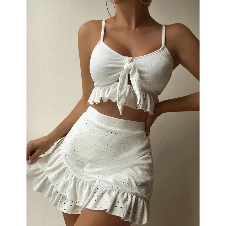 Dame Crop-Top og nederdelssæt med legende flæse-design Skovae