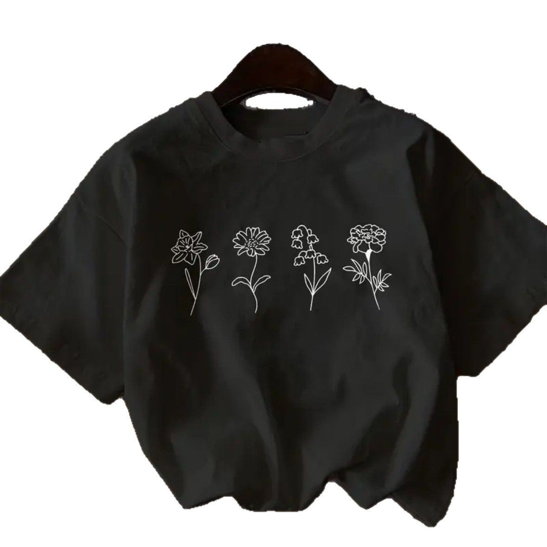 Dame T-shirt med blomsterprint og moderne snit Stilla