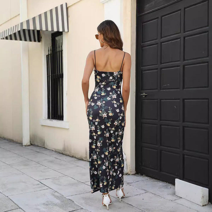 Stilla | Sexy V-hals Blomster Bodycon Maxi Kjole