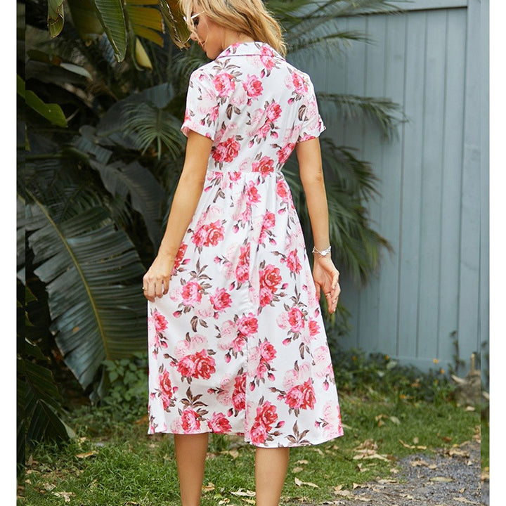 Dame Blomster Knapliste Midi Kjole Stilla