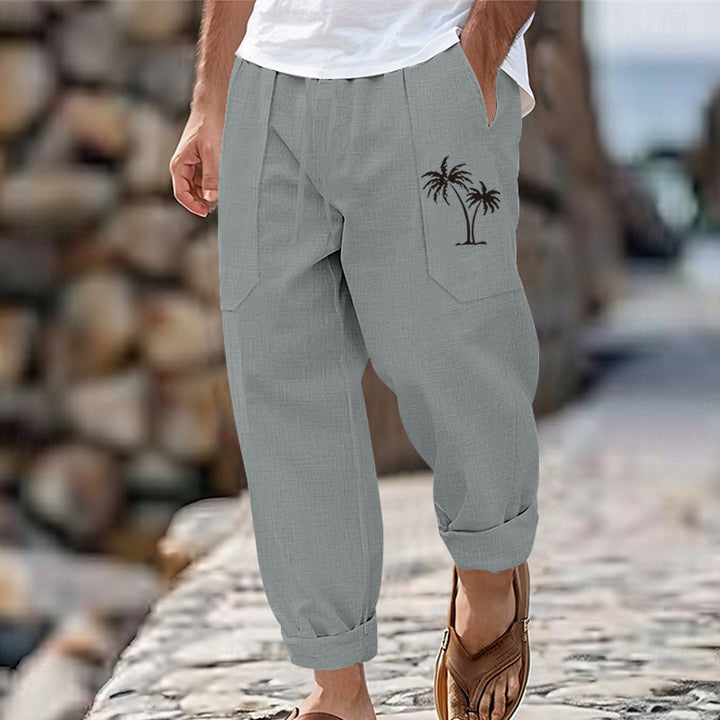 Herrer casual strandbukser med praktiske lommer og stilfuld palmeprint Stilla