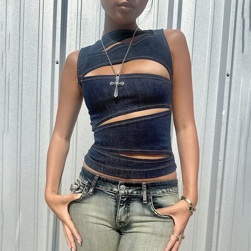 Dame top med raffineret cut-out design Skovae