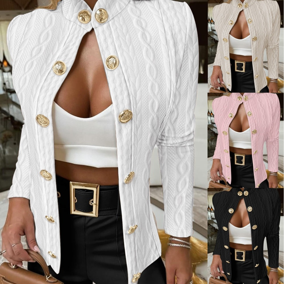 Dame stilfuld strikblazer med gyldne knapper Stilla