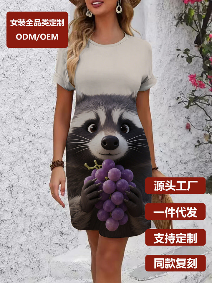 Dame T-Shirt Kjole med kreativt trykdesign Skovae