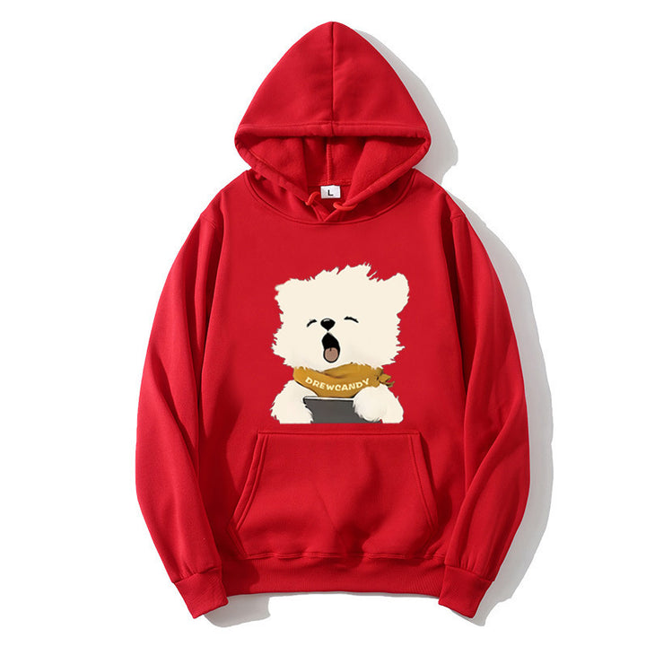 Dame hoodie med sød hund foran print Skovae