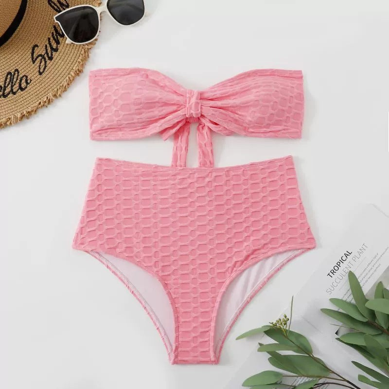 Dame højt skåret bikini med stilfuldt knudedetalje Skovae
