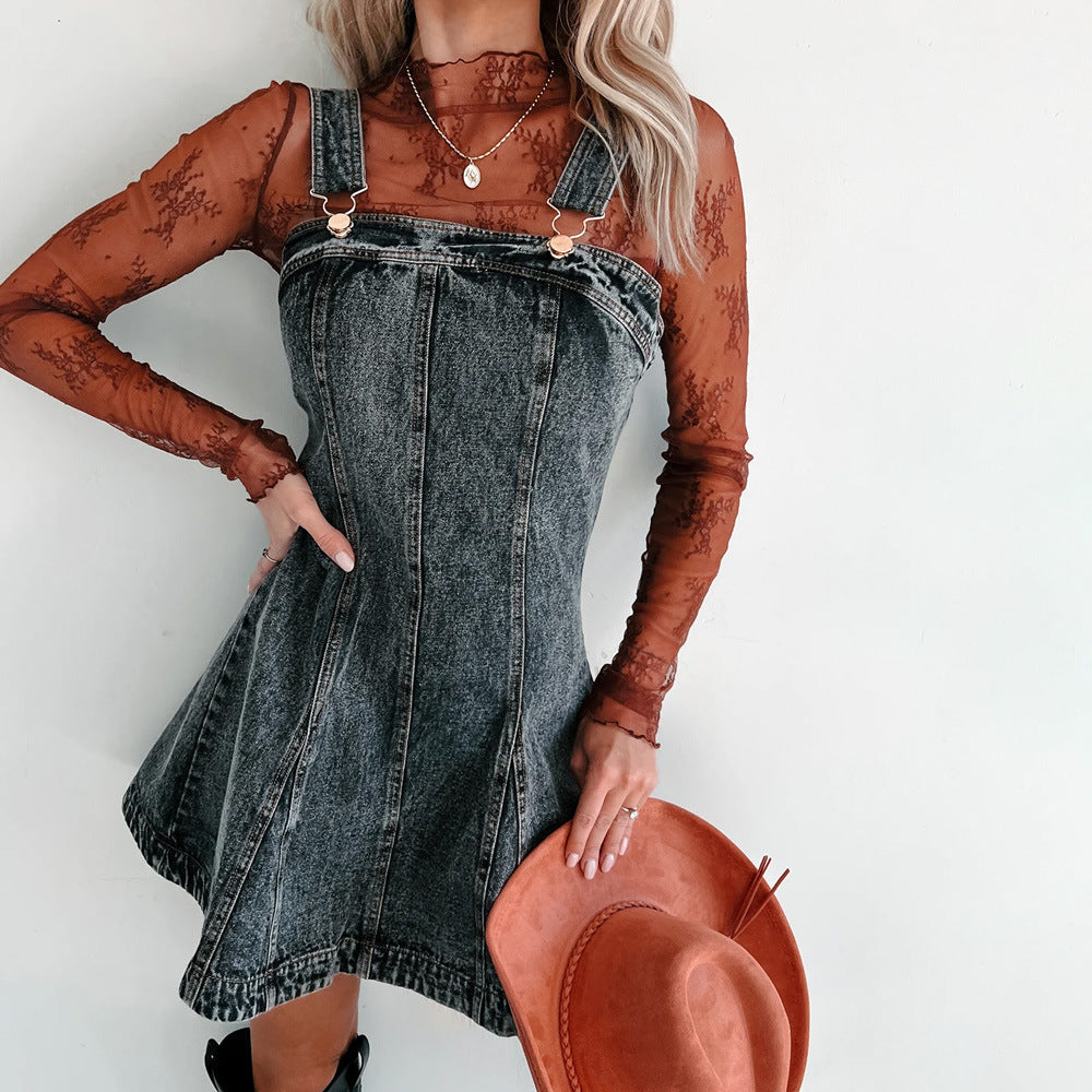 Dame Lækkert Denim-Kjole med justerbare stropper Stilla