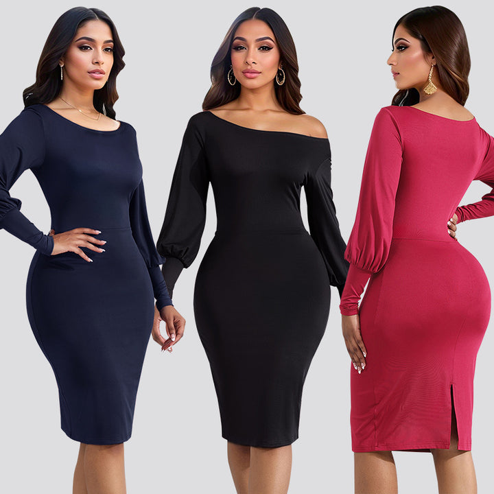 Dame Elegant Off-Shoulder Kjole med lange Pufærmer Stilla