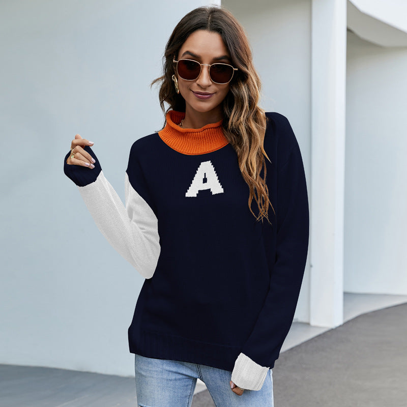 Dame pullover med kontrasterende rullekrave og grafisk design Stilla