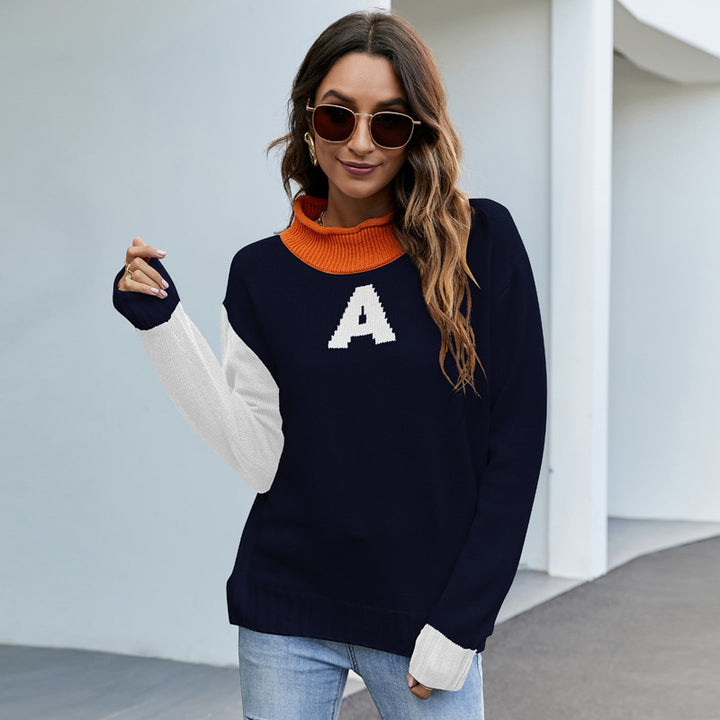Dame pullover med kontrasterende rullekrave og grafisk design Stilla