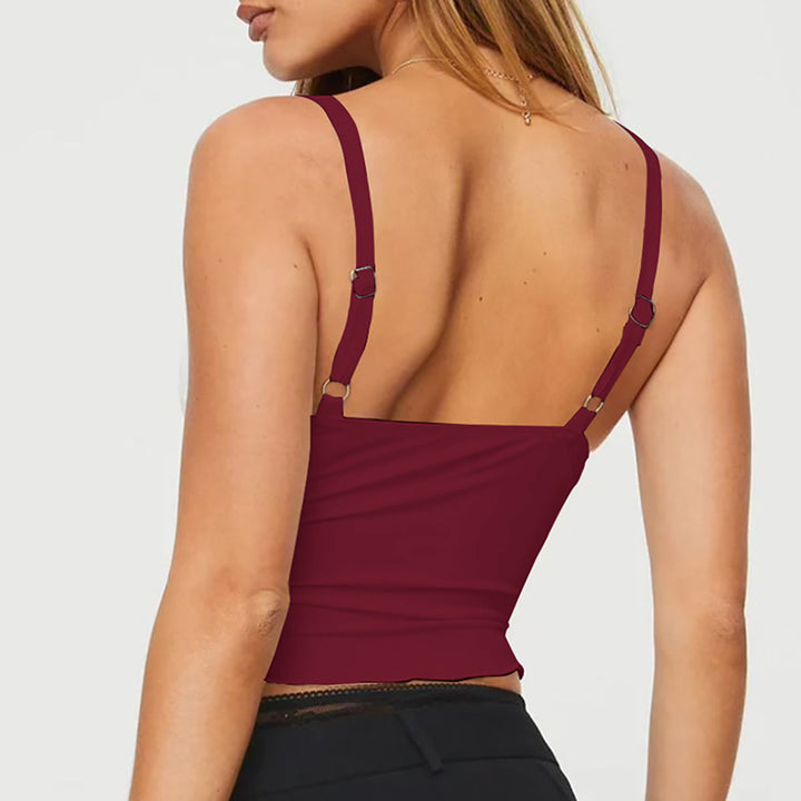 Dame Elegant Spaghetti-top med forførende drapering Skovae