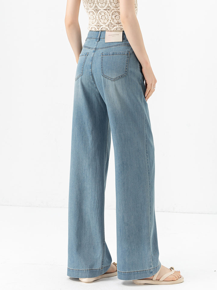 Dame bred jeans med høj talje og afslappet snit Stilla