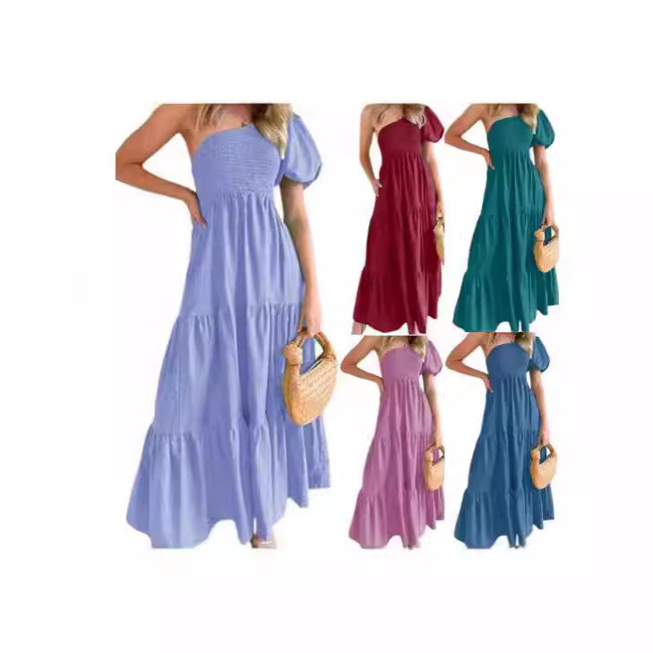 Dame Off-Shoulder Maxikjole med voluminøse ærmer og flæsedetaljer Stilla