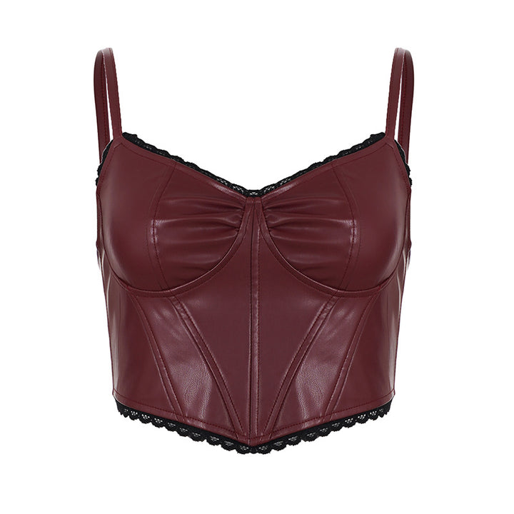 Dame Syntetisk Læder-Bustier-Top med elegant Blondekant Skovae