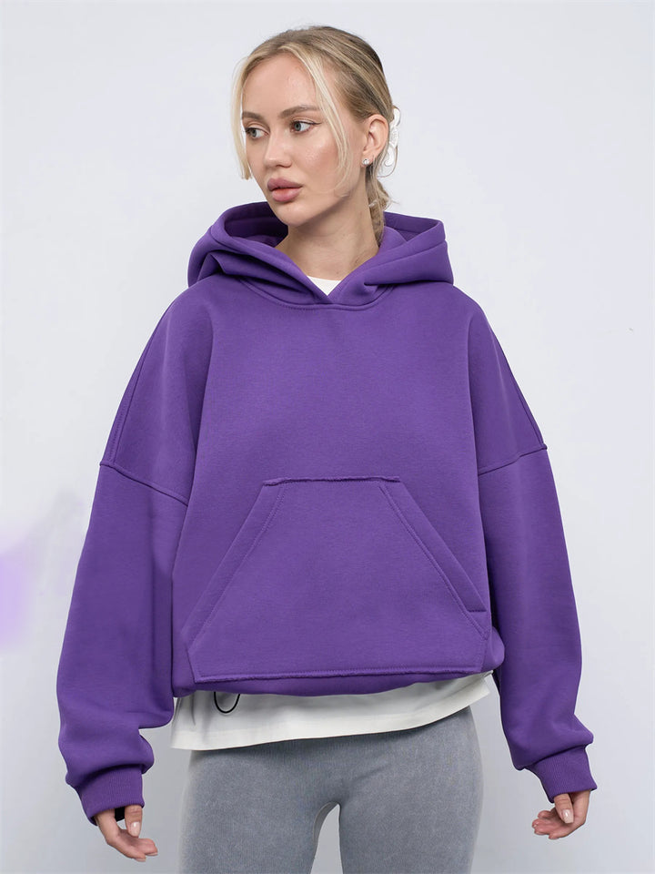 Kvinders casual oversized hættetrøje med kengurulomme og blødt foer Skovae