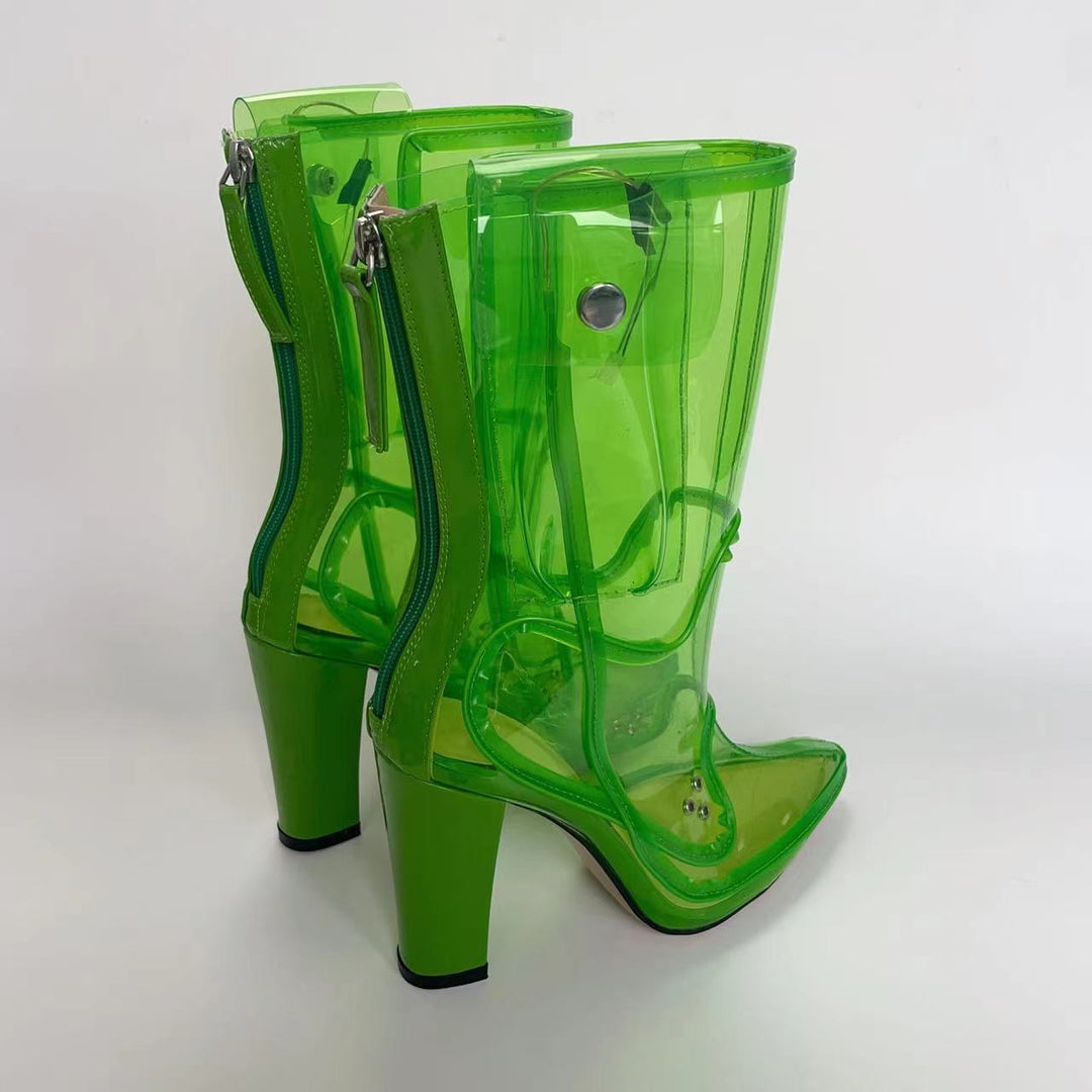 Femme Transparent Chunky Hæl Støvler Stilla