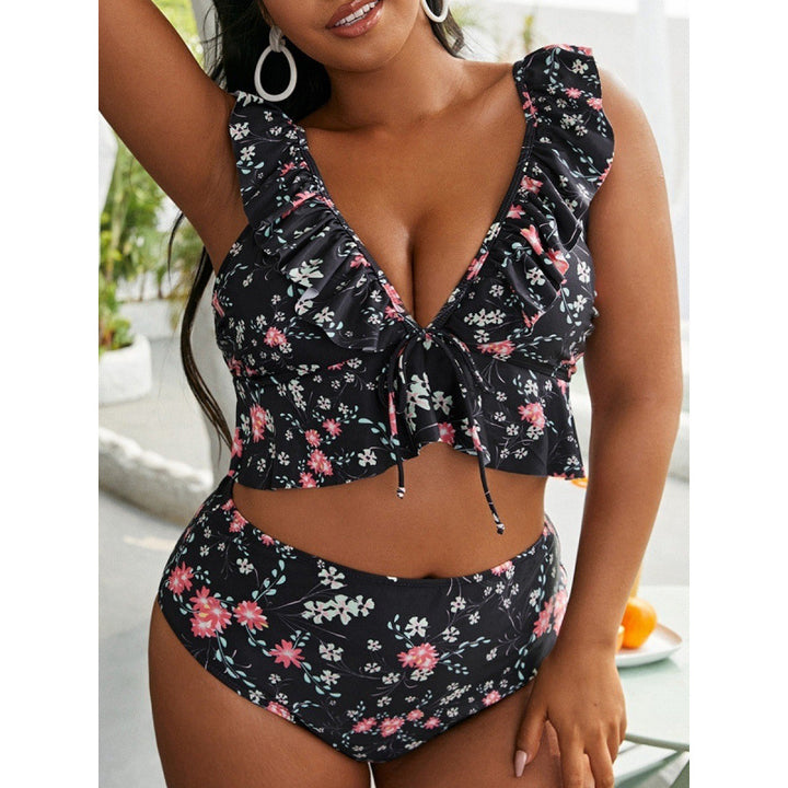 Dame Bikini-sæt med flæse-design og justerbar top Skovae