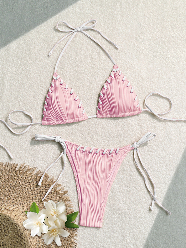 Dame Triangel-Bikini med raffinerede snøre detaljer og struktureret overflade Stilla