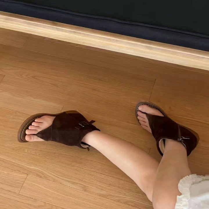 Dame Stilfulde Suede Tå hurtigt Sandaler med Justerbar Ankelrem Stilla