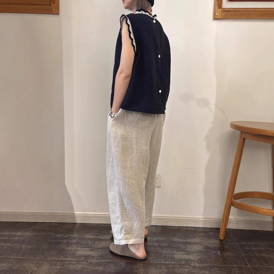 Femme Afslappet Pasform Bestickt Linnedbluse Stilla
