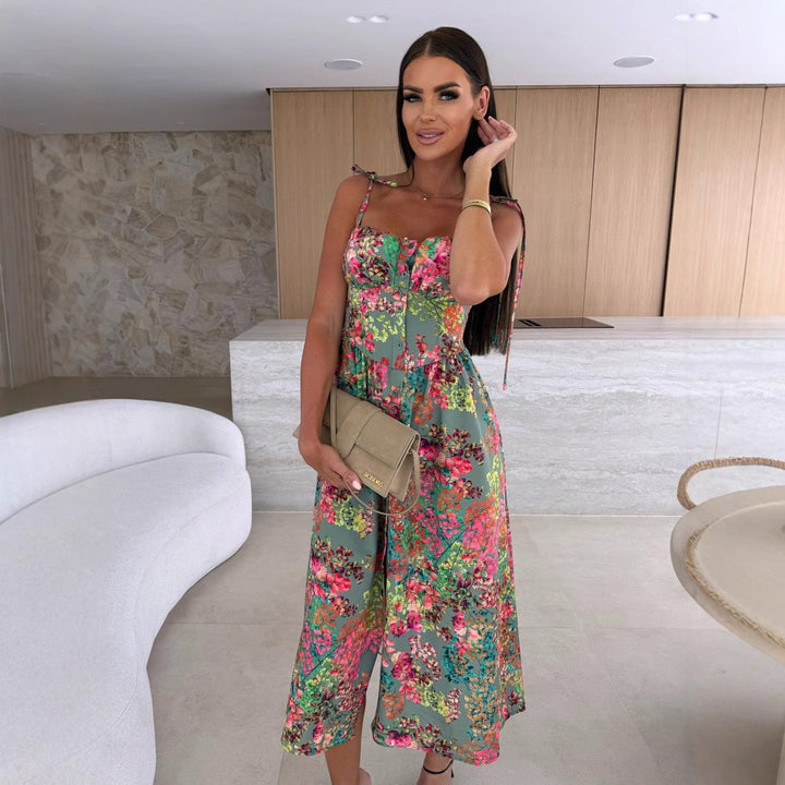 Dame jumpsuit med floral design og justerbare stropper Stilla