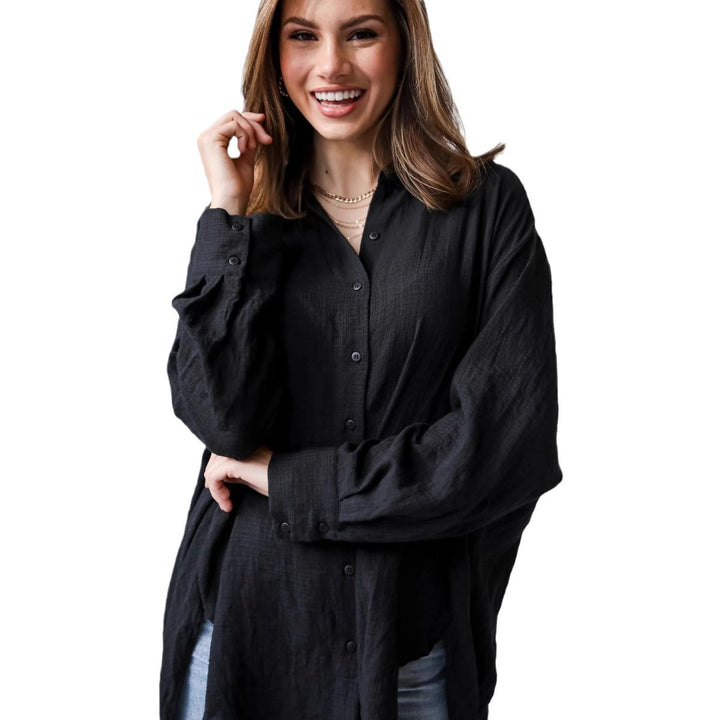 Dame Oversized Skjorte med luftig struktur og elegante detaljer Stilla