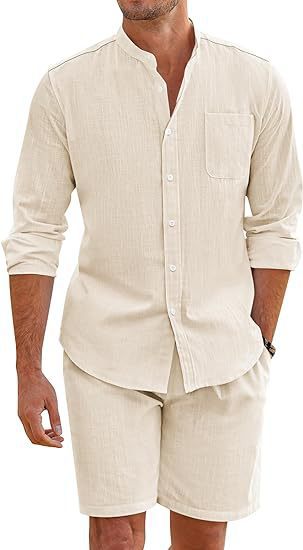 Herrer Casual Linnedragt sæt med kort skjorte og komfortable shorts Stilla
