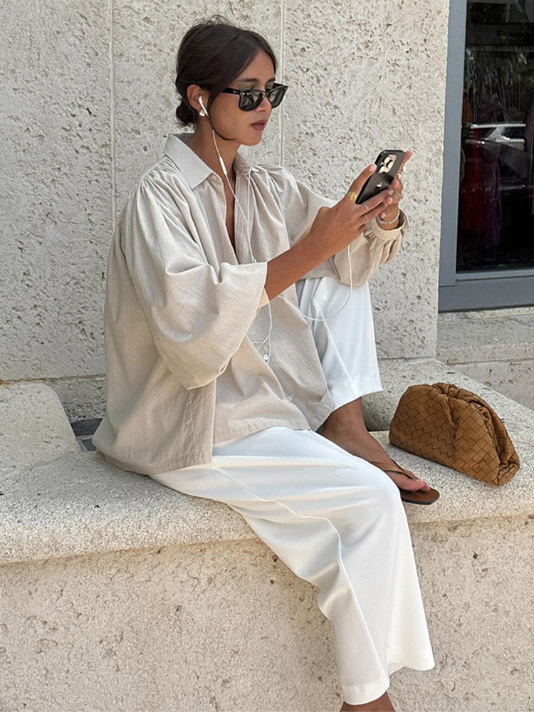 Dame Let Oversized Bluse med voluminøse Ærmer Stilla