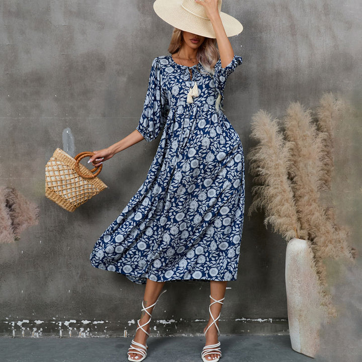 Dame Bohemian Floral Midi Kjole Stilla