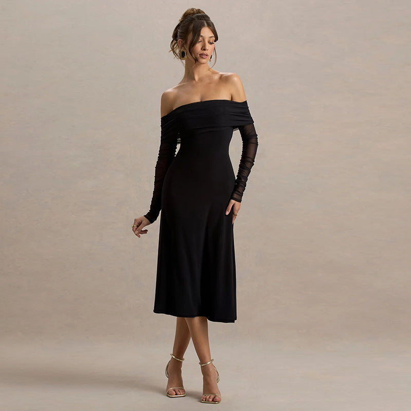 Dame Off-Shoulder Maxikjole med elegante Rüschen Skovae