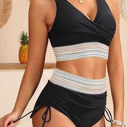 Dame bikini-sæt med skråtop og høj talje Stilla