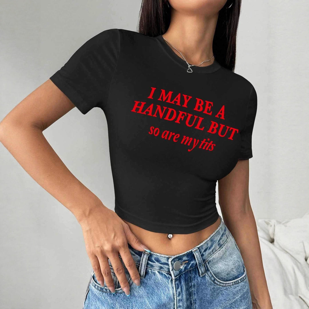 Dame Crop-T-shirt med sjovt print Skovae