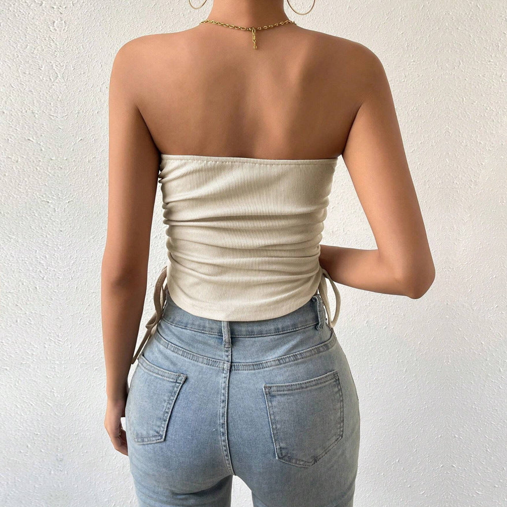 Kvinders bustier top med dekorative flæsedetaljer og bindebånd Stilla