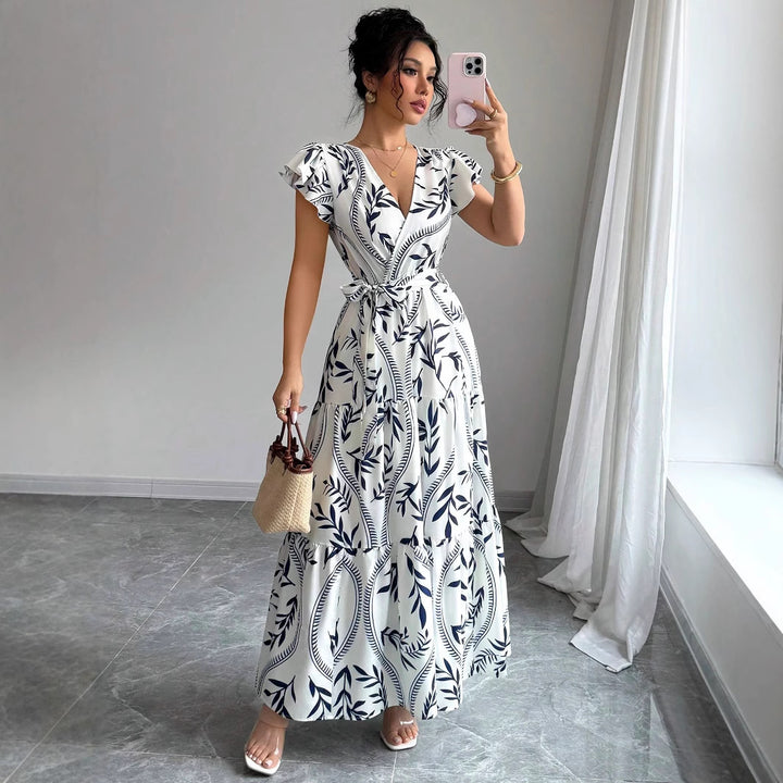 Dame Maxi Kjole med blomstret design og taljestrop Stilla