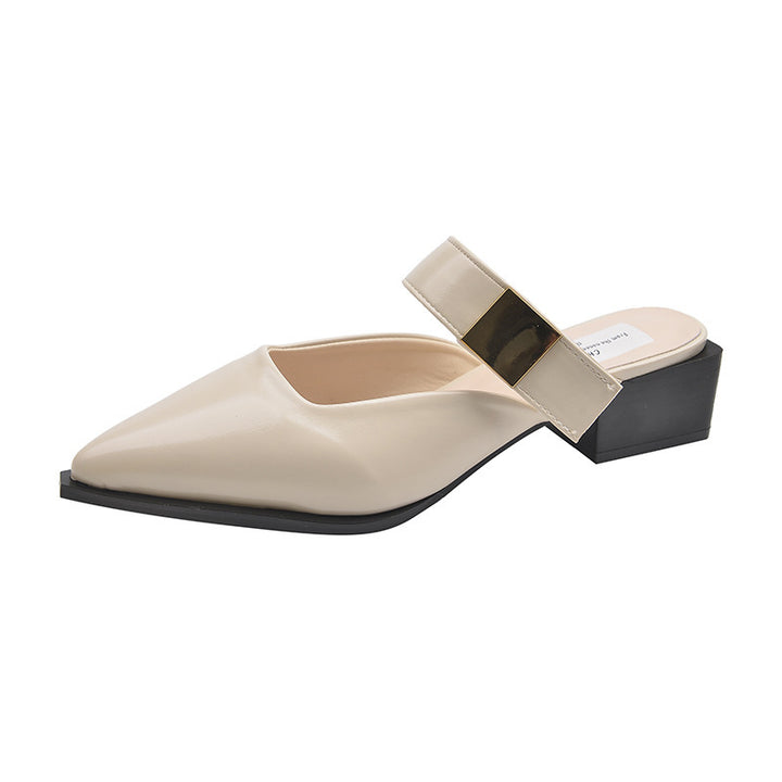 Dame Stiletto Tå Slingback Mules med Dekorativ Rem Stilla