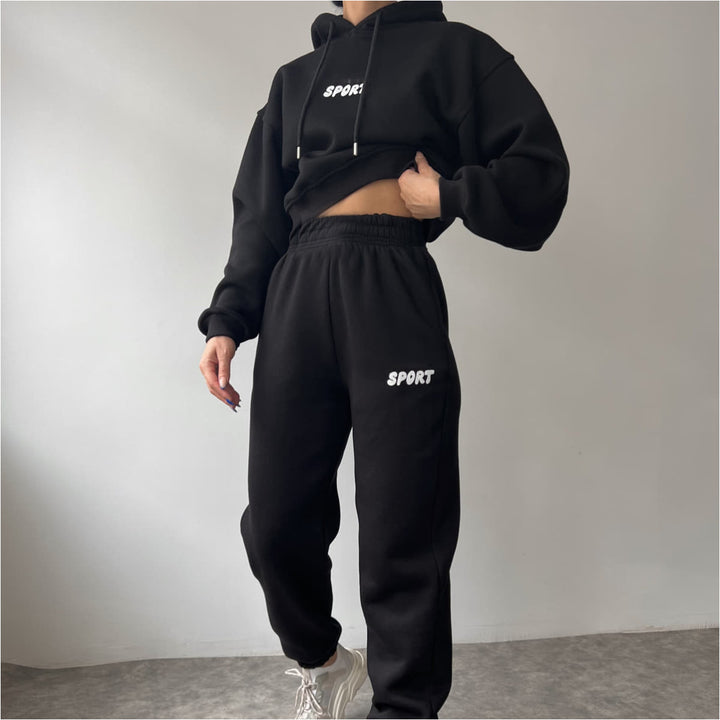 Dame sporty cropped hoodie og sweatpants sæt Skovae