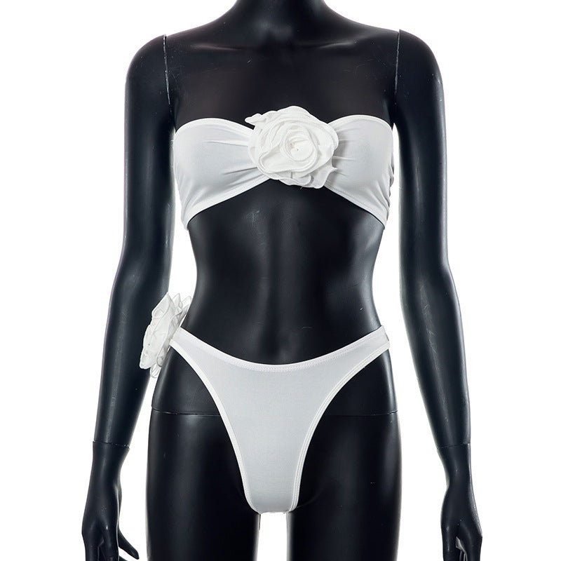 Dame Bandeau-Bikini-sæt med blomsterdetaljer og elastisk bånd Stilla