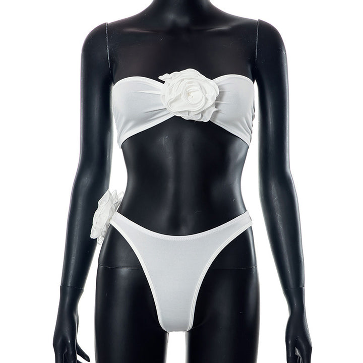 Dame Bandeau-Bikini-sæt med blomsterdetaljer og elastisk bånd Stilla