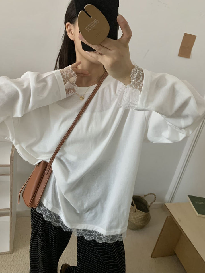 Damer moderne Langærmet bluse med elegant spidsedetalje Stilla