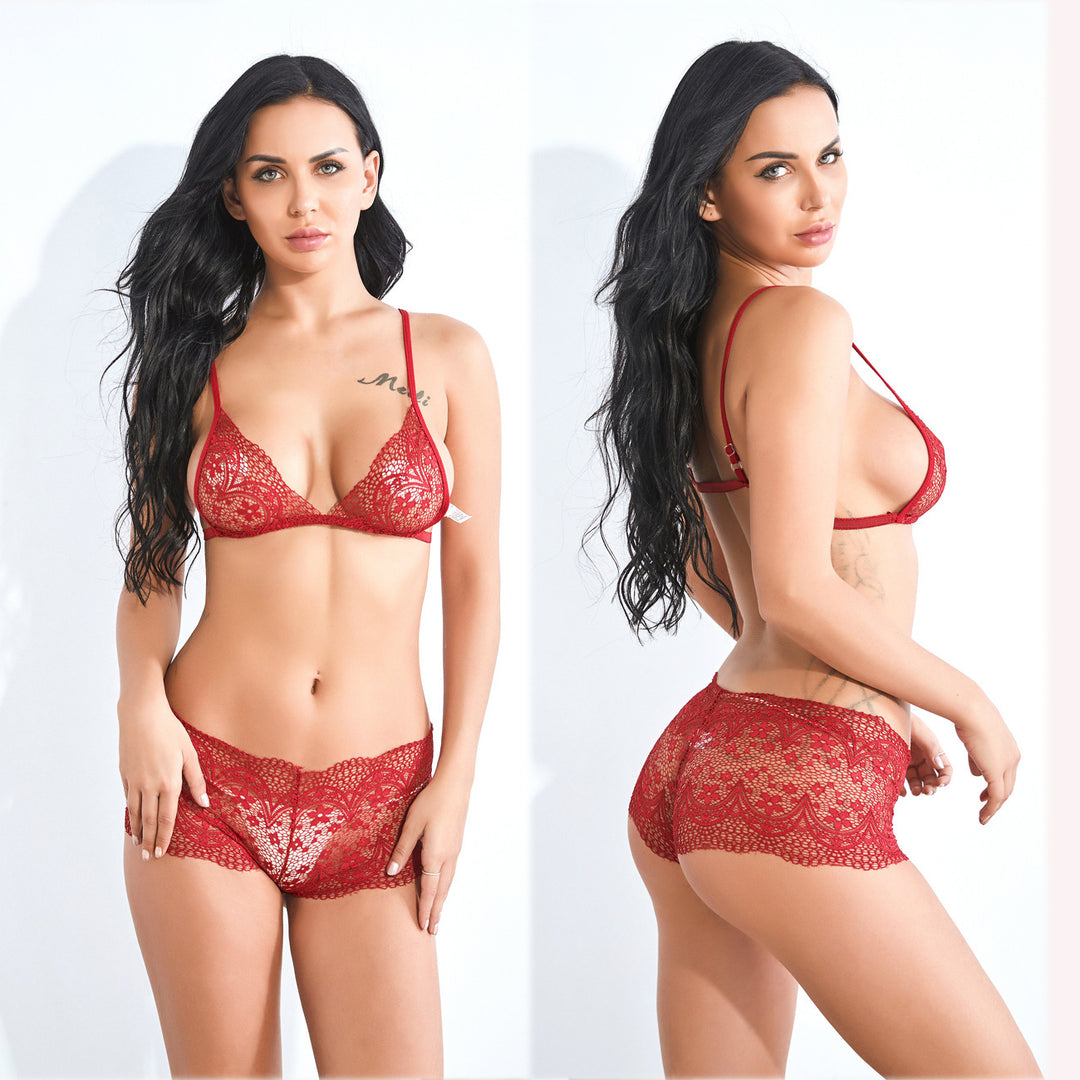 Damer Floral Spids Bralette og Boxer Brief Sæt Stilla