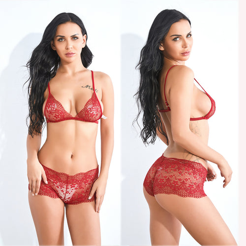 Damer Floral Spids Bralette og Boxer Brief Sæt Stilla