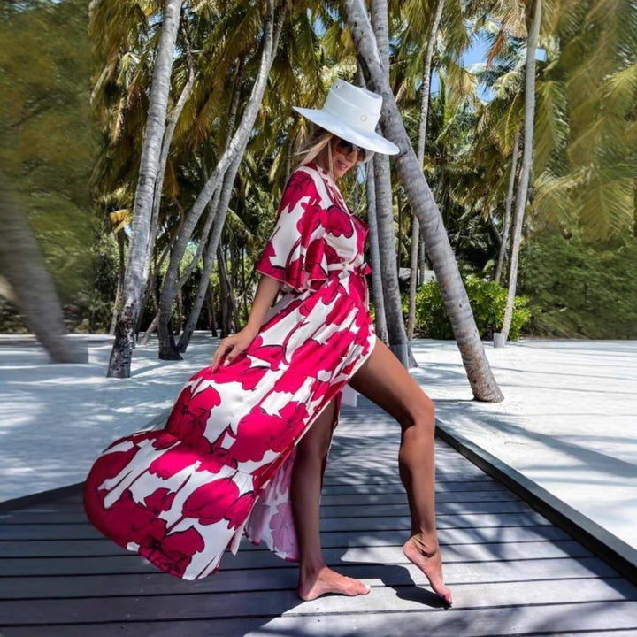 Dame elegant kimono med blomstret design Skovae