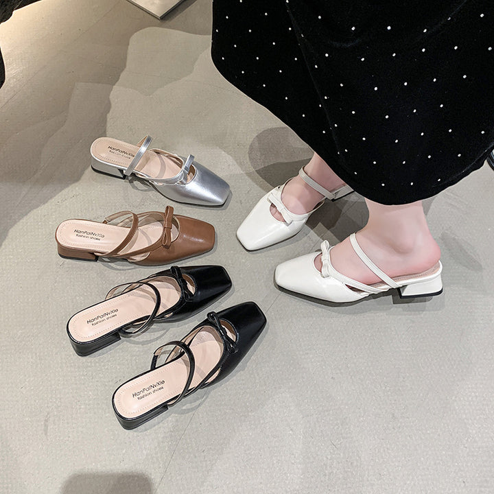 Dame elegante Slingback blokhæl Mules med dekorativ sløjfe Stilla