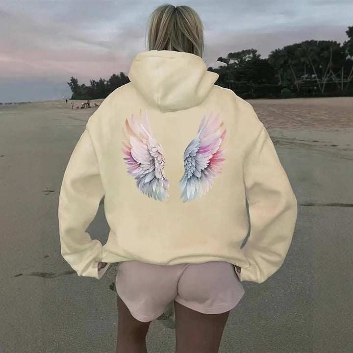 Dame hoodie sweatshirt med fantasifuld vingemotiv Skovae