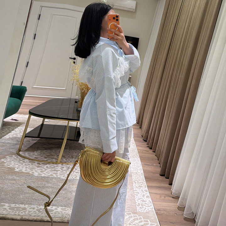 Damer casual-elegant sæt med ruffle detaljer og høj talje Skovae