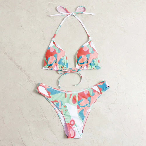 Dame Triangel-Bikini-Sæt med justerbare stropper og kreativt print Skovae