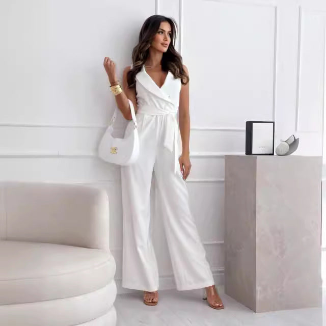 Dame Elegantly Draped Bredbenet Jumpsuit Stilla