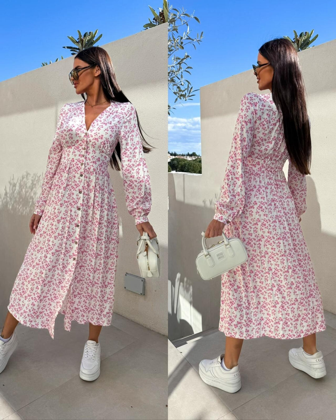 Dame Floral Maxikjole med knapdetaljer Stilla